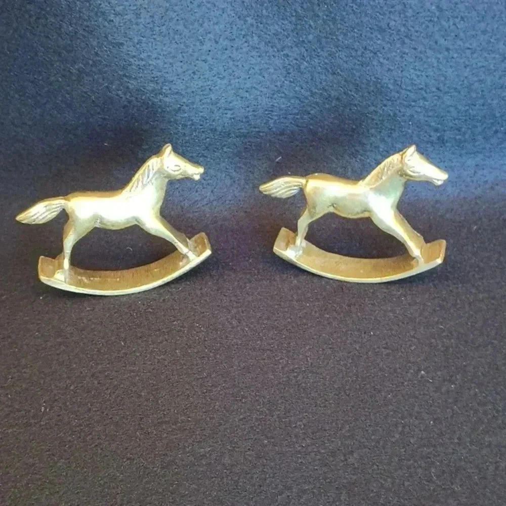 Vintage Solid Brass Rocking Horses- Set of 2